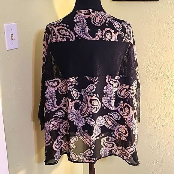 Cato Sheer Black & Pink Paisley Cardigan, Size 18/20 - Picture 5 of 6